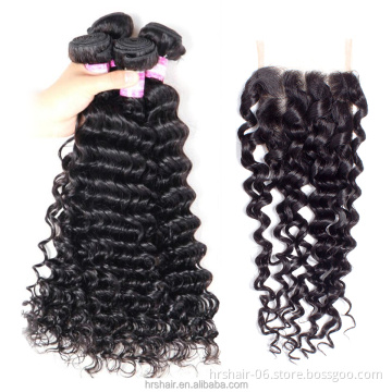 Brazilian Hair China Suppliers, Peruvian Deep Curly Wavy Hair bundle With Human Hair lace closure